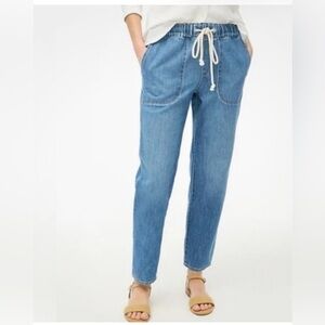 NWT J. Crew Denim Drawstring Pants SZ 25 Medium Wash Relaxed Fit Ankle Boho